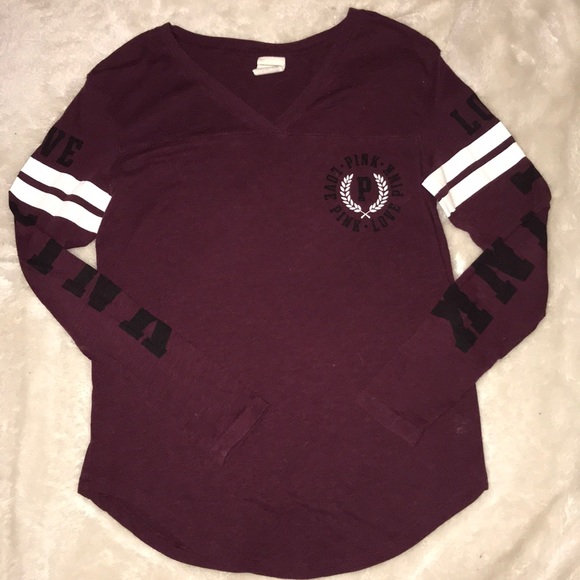 PINK Victoria's Secret Tops - VS PINK Maroon Black & White LOVE PINK Long Sleeve PINK Victoria's Secret Tops - VS PINK Maroon Black & White LOVE PINK Long Sleeve